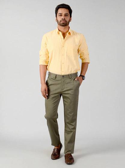 Olive Green Solid Slim Fit Casual Trouser | JB Sport