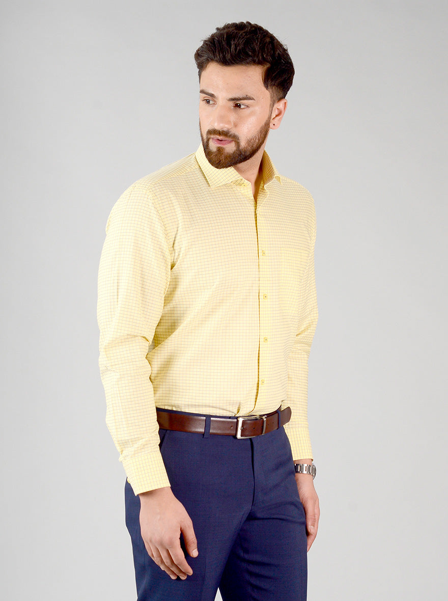 Yellow & Blue Checked Regular Fit Formal Shirt | JadeBlue