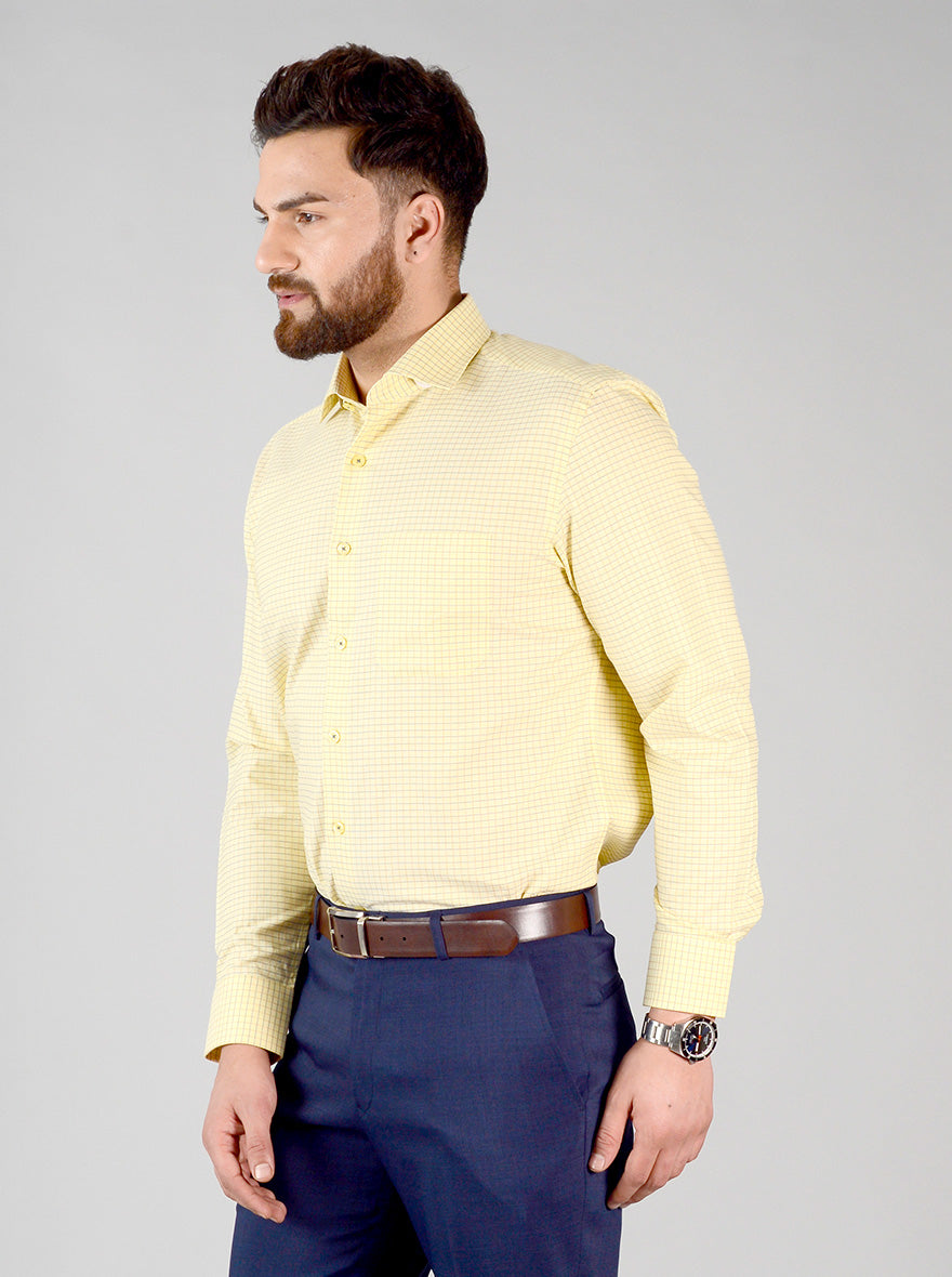 Yellow & Blue Checked Regular Fit Formal Shirt | JadeBlue