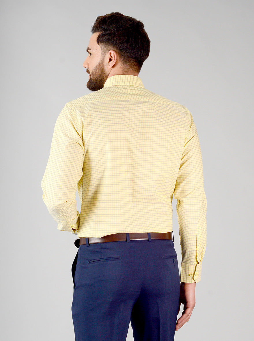 Yellow & Blue Checked Regular Fit Formal Shirt | JadeBlue