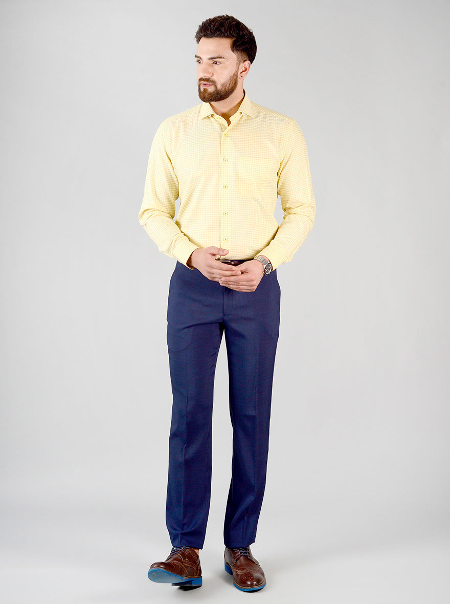 Yellow & Blue Checked Regular Fit Formal Shirt | JadeBlue