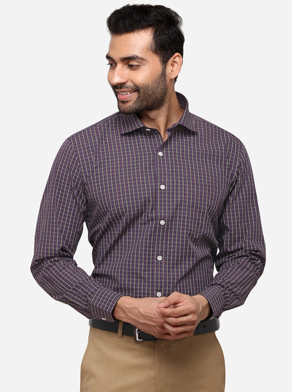 Purple Checked Regular Fit Formal Shirt | Greenfibre
