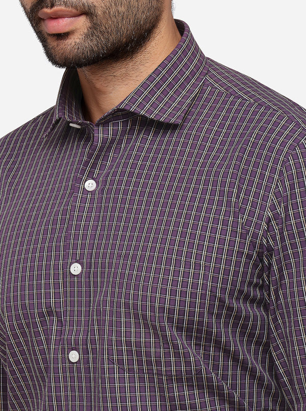 Purple Checked Regular Fit Formal Shirt | Greenfibre