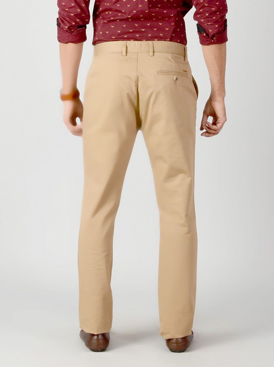 Light Brown Self Textured Slim Fit Casual Trouser | Greenfibre