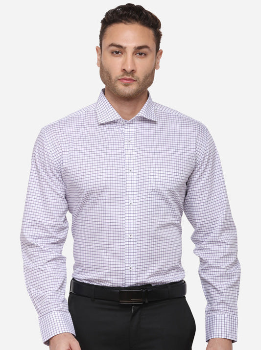 White & Purple Checked Smart Fit Formal Shirt | JadeBlue