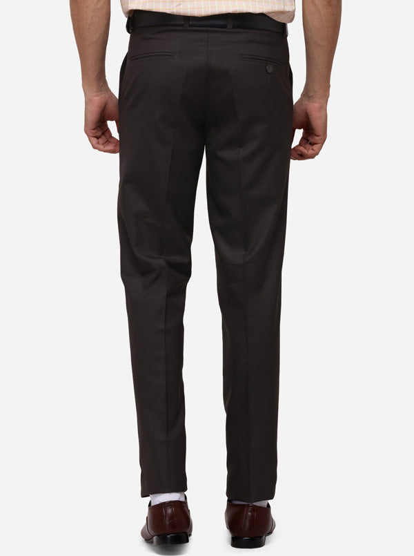 Brown Slim Fit Checked Formal Trouser | Greenfibre