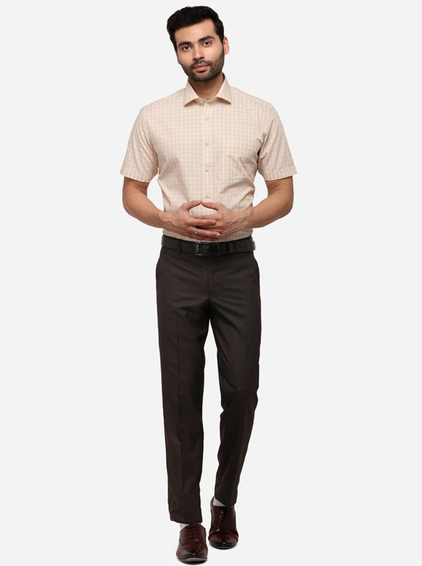 Brown Slim Fit Checked Formal Trouser | Greenfibre