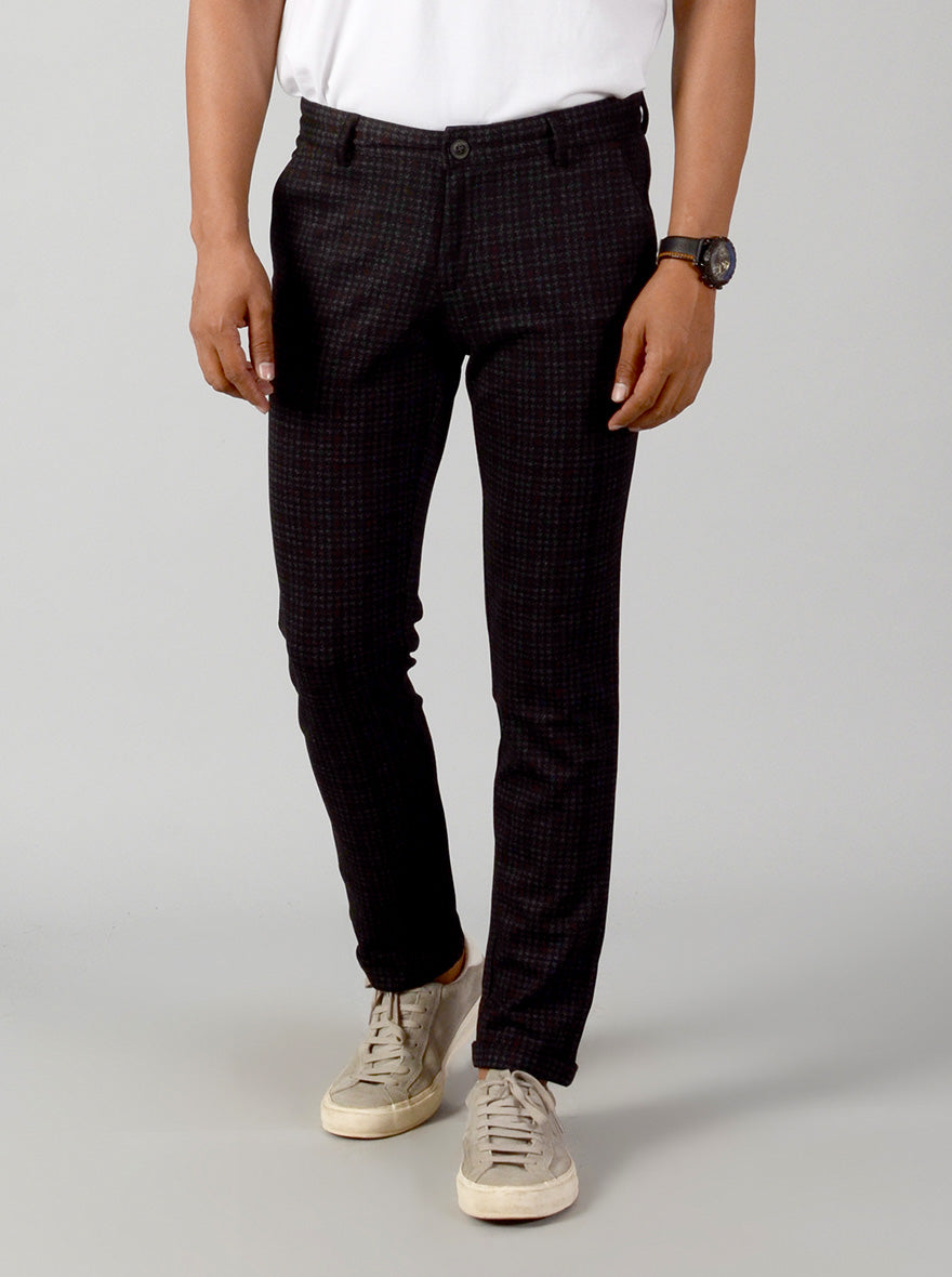 Black Checked Slim Fit Casual Trouser | JB Sport