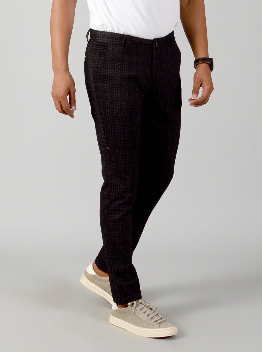 Black Checked Slim Fit Casual Trouser | JB Sport