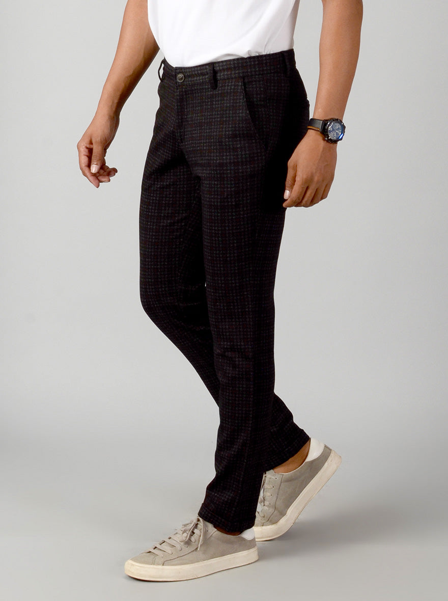 Black Checked Slim Fit Casual Trouser | JB Sport