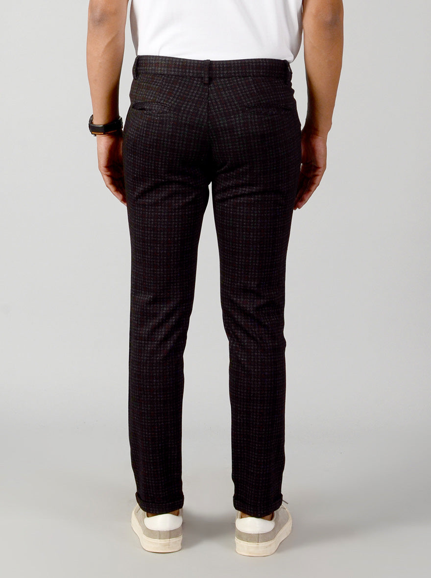 Black Checked Slim Fit Casual Trouser | JB Sport