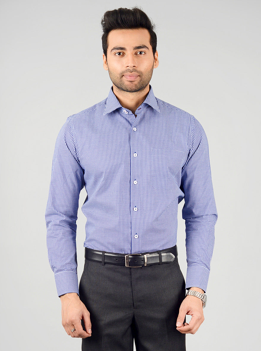 Blue & White Checked Slim Fit Evening Wear Shirt | Metal