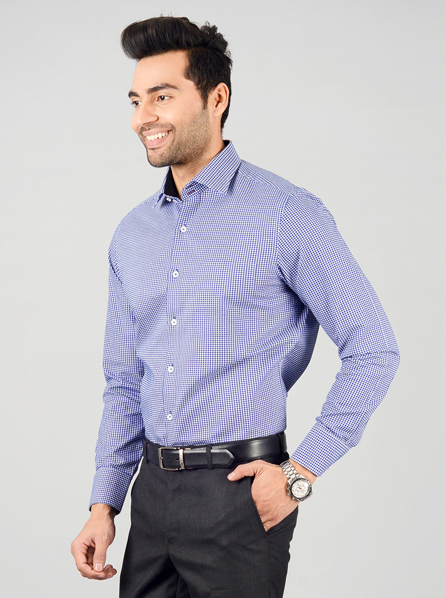 Blue & White Checked Slim Fit Evening Wear Shirt | Metal