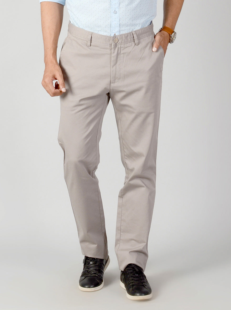 Steel Grey Self Textured Slim Fit Casual Trouser | Greenfibre