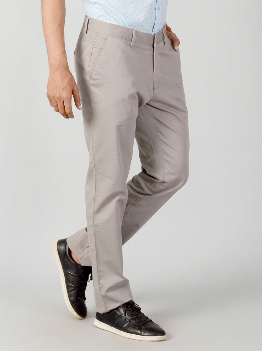 Steel Grey Self Textured Slim Fit Casual Trouser | Greenfibre