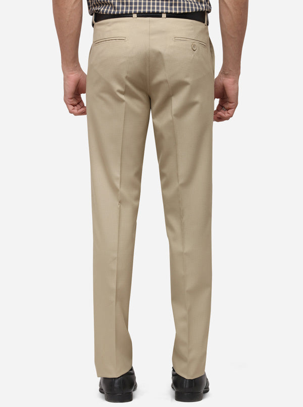 Beige Slim Fit Checked Formal Trouser | Greenfibre