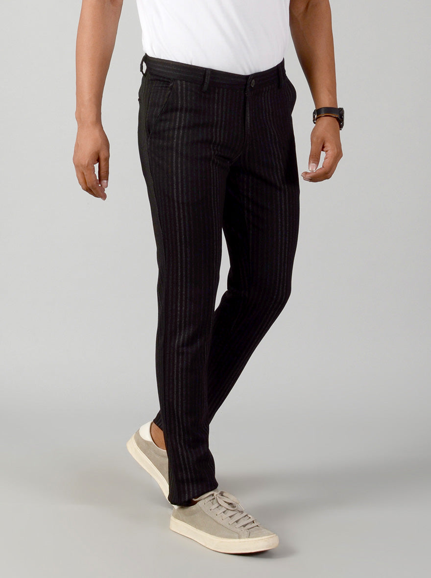 Black Striped Slim Fit Casual Trouser | JB Sport