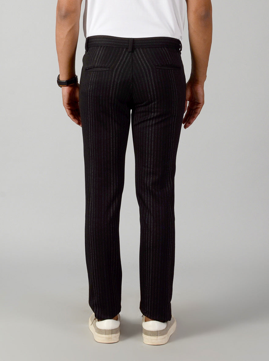 Black Striped Slim Fit Casual Trouser | JB Sport