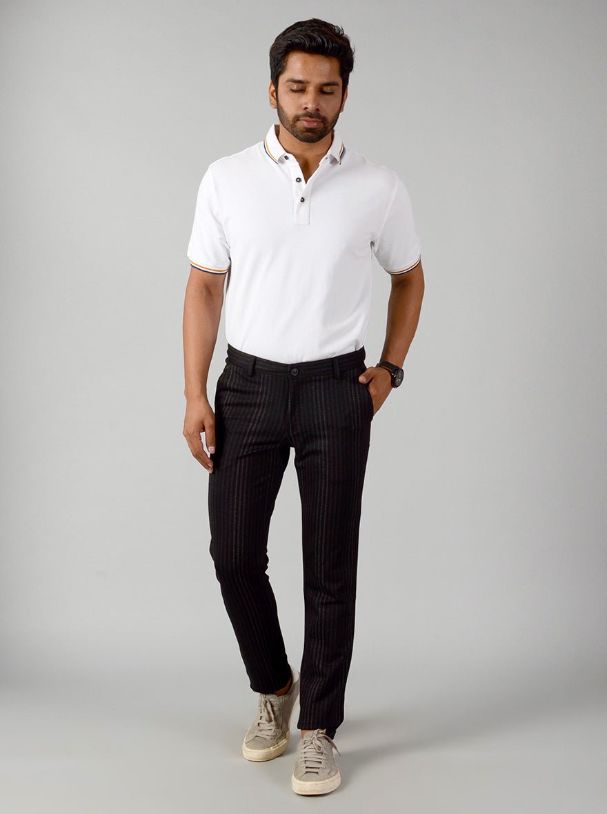 Black Striped Slim Fit Casual Trouser | JB Sport