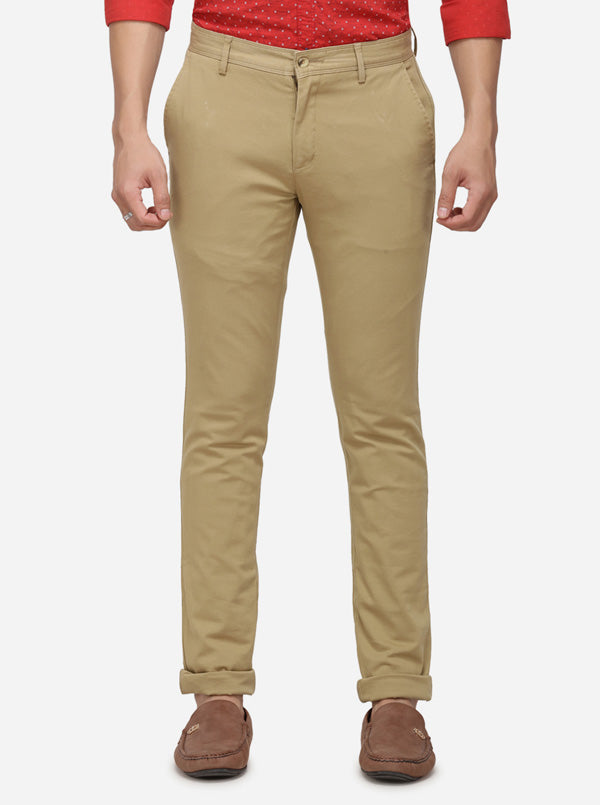 Khaki Solid Super Slim Fit Casual Trouser | Greenfibre