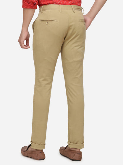 Khaki Solid Super Slim Fit Casual Trouser | Greenfibre