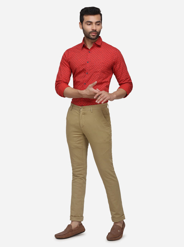 Khaki Solid Super Slim Fit Casual Trouser | Greenfibre