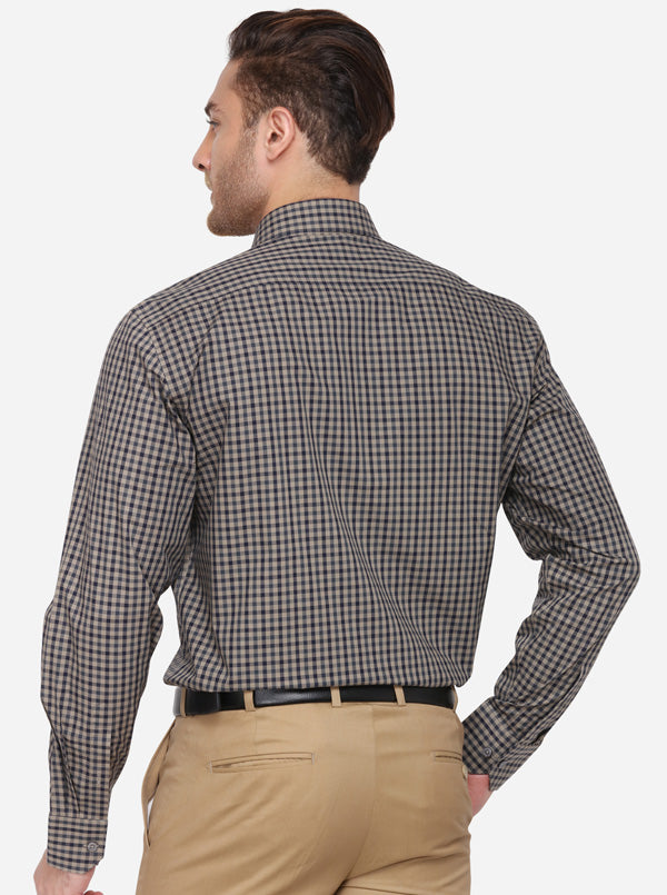 Beige & Green Checked Regular Fit Formal Shirt | JadeBlue