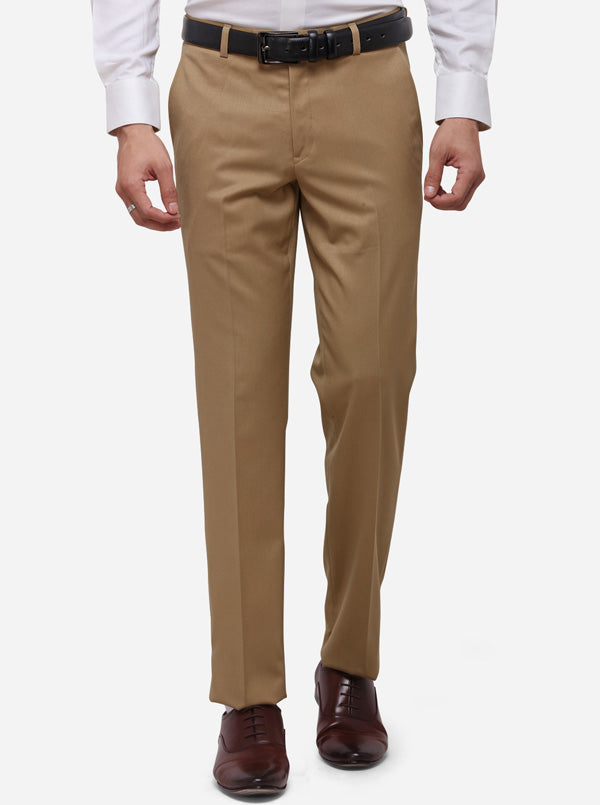Khaki Solid Slim Fit Formal Trouser | Metal
