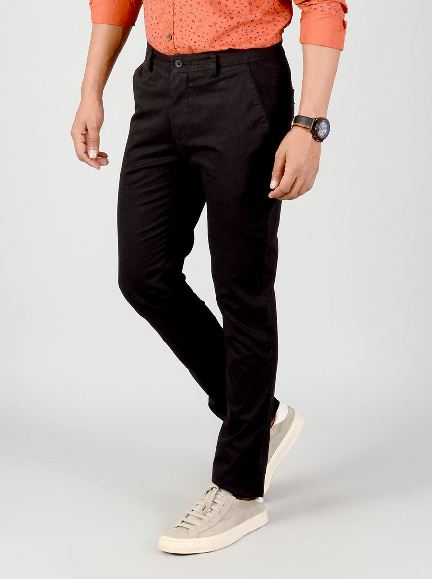 Navy Blue Solid Slim Fit Casual Trouser | Greenfibre