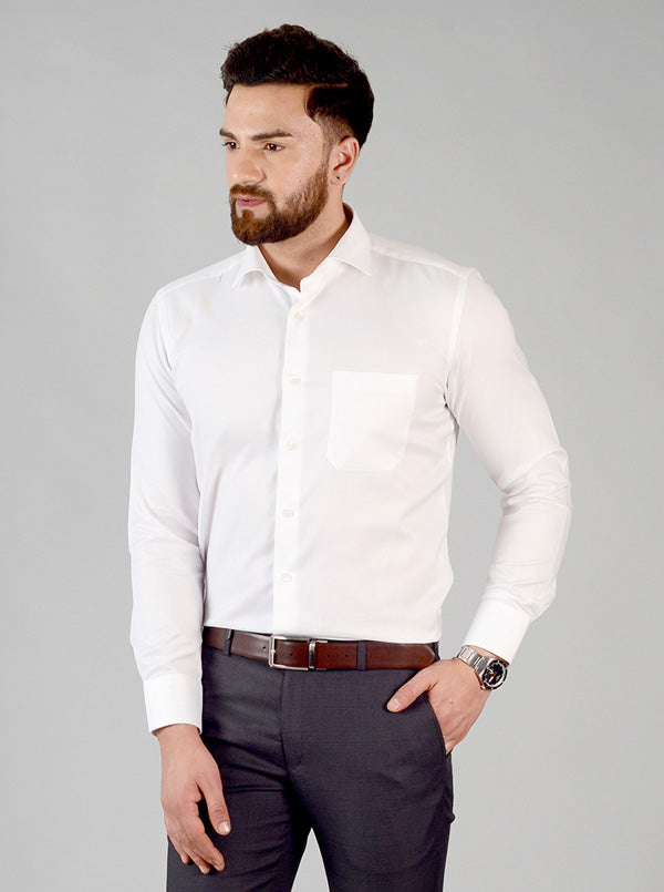 White Solid Slim Fit Evening Wear Shirt | Metal