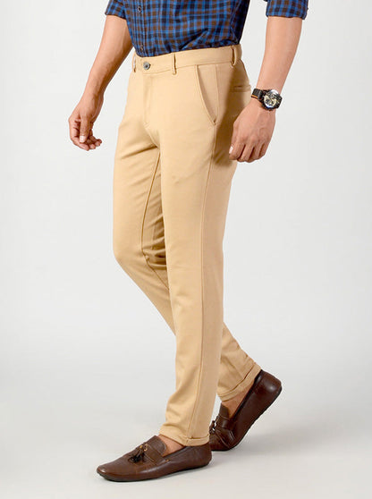 Camel Brown Solid Slim Fit Casual Trouser | Greenfibre