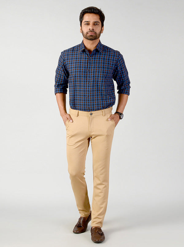 Camel Brown Solid Slim Fit Casual Trouser | Greenfibre