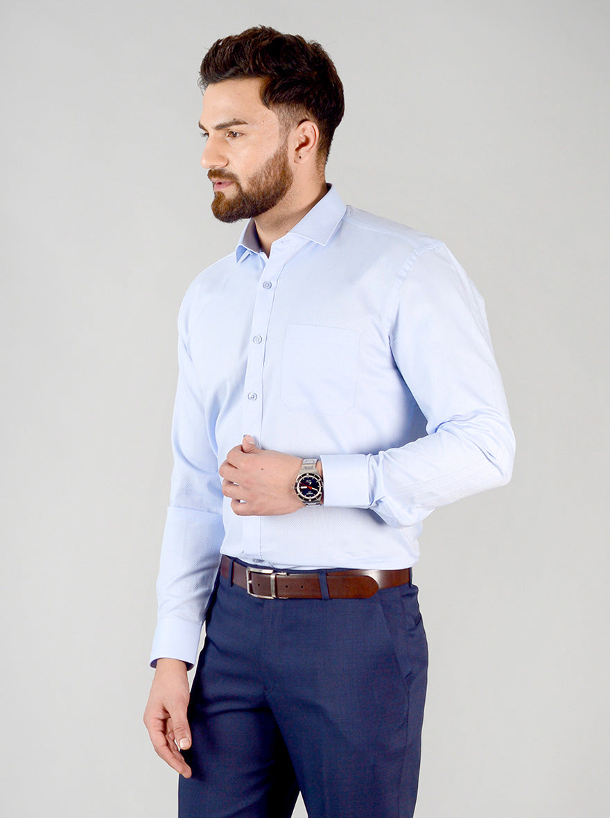 Sky Blue Self Design Regular Fit Formal Shirt | JadeBlue