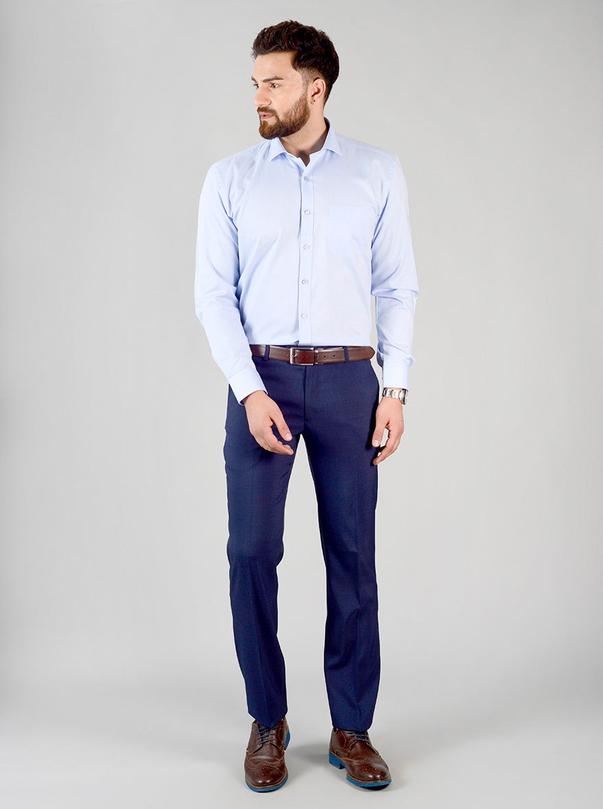 Sky Blue Self Design Regular Fit Formal Shirt | JadeBlue