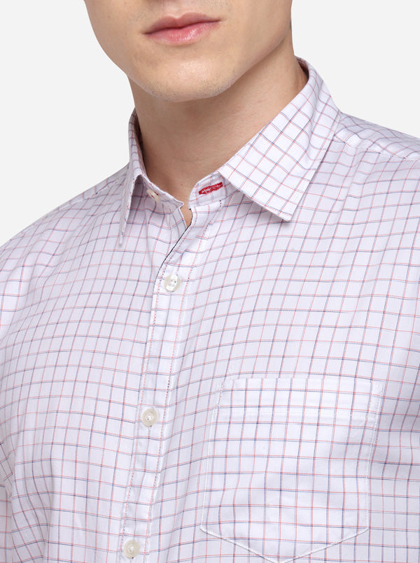 White Tailored Fit Checked Casual Shirt | JB Sport