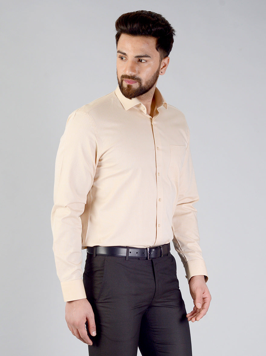 Beige Self Textured Regular Fit Formal Shirt | JadeBlue