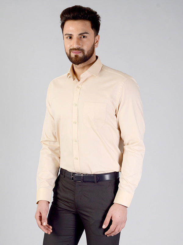 Beige Self Textured Regular Fit Formal Shirt | JadeBlue