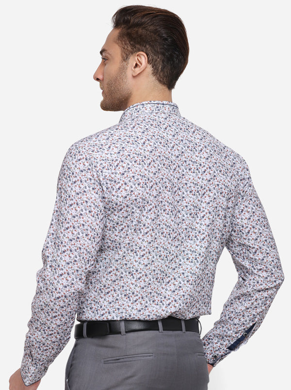 White & Grey Printed Slim Fit Party Wear Shirt | JB Studio