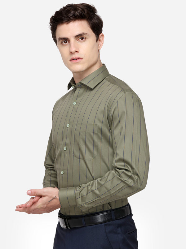 Blue & Olive Striped Regular Fit Formal Shirt | JadeBlue