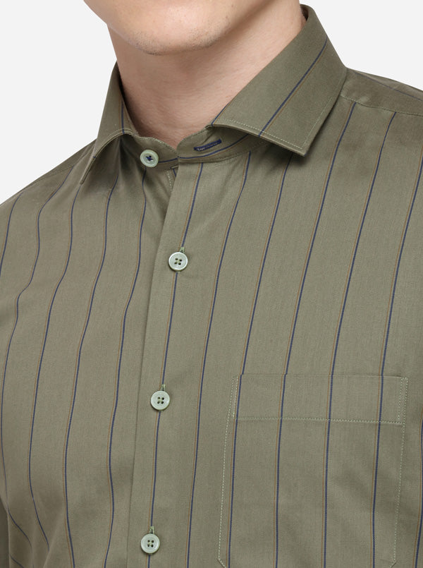 Blue & Olive Striped Regular Fit Formal Shirt | JadeBlue