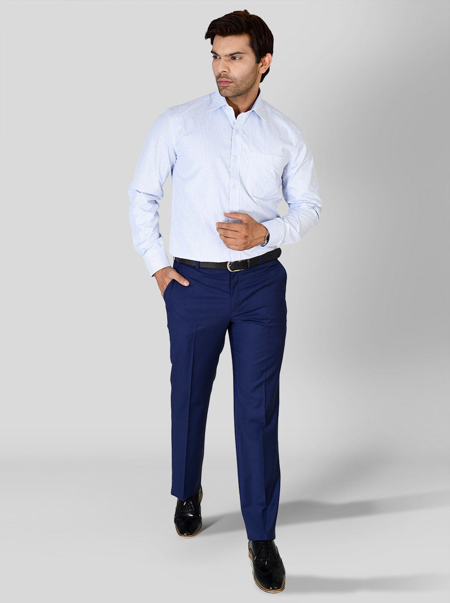 Blue & White Checked Regular Fit Formal Shirt | Greenfibre