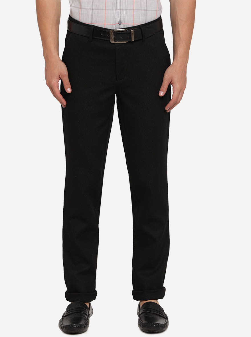 Black Solid Uno Fit Casual Trouser | JadeBlue