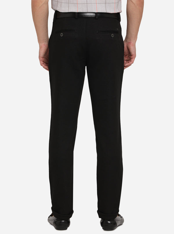 Black Solid Uno Fit Casual Trouser | JadeBlue