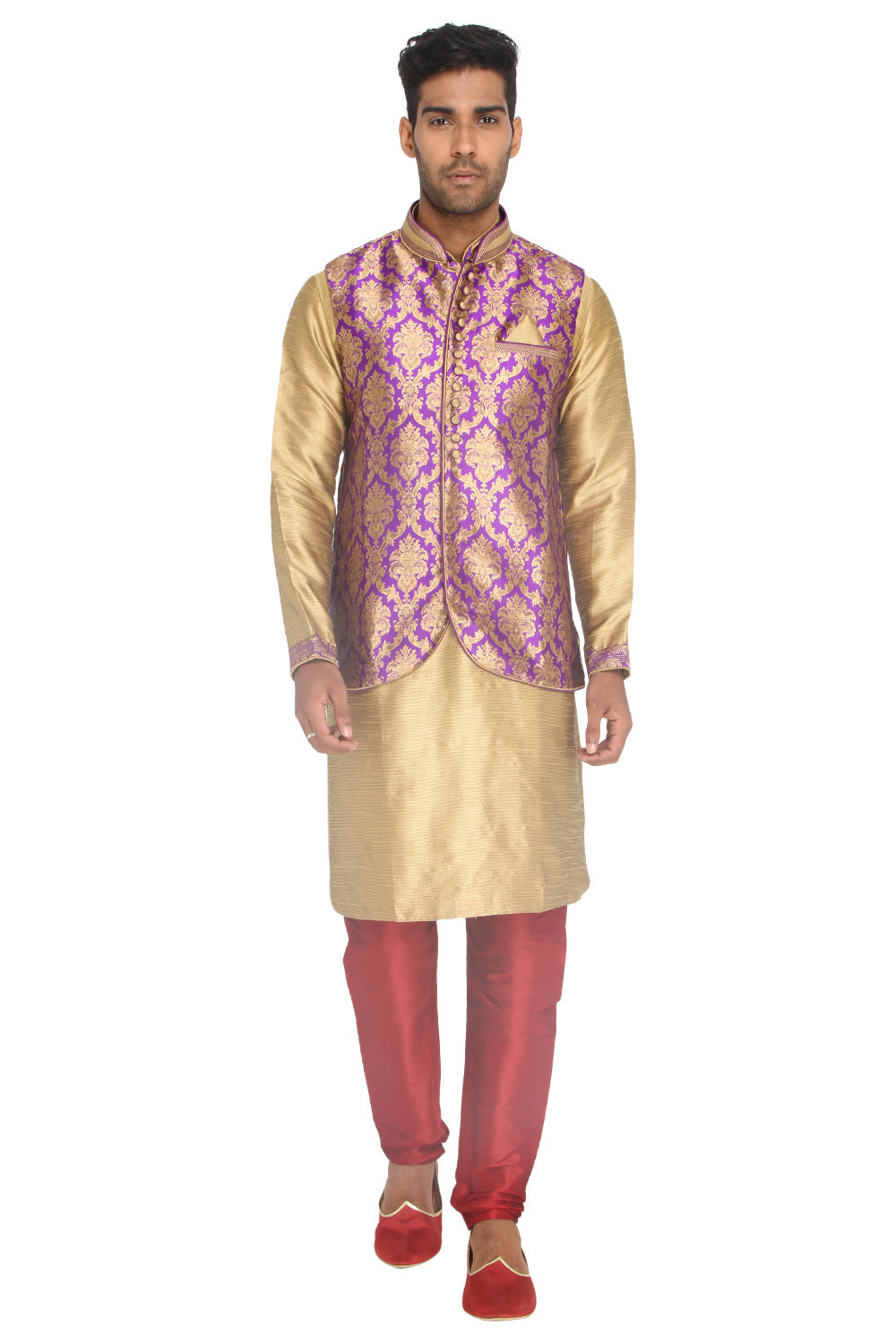 Golden Kurta Set with Purple Koti