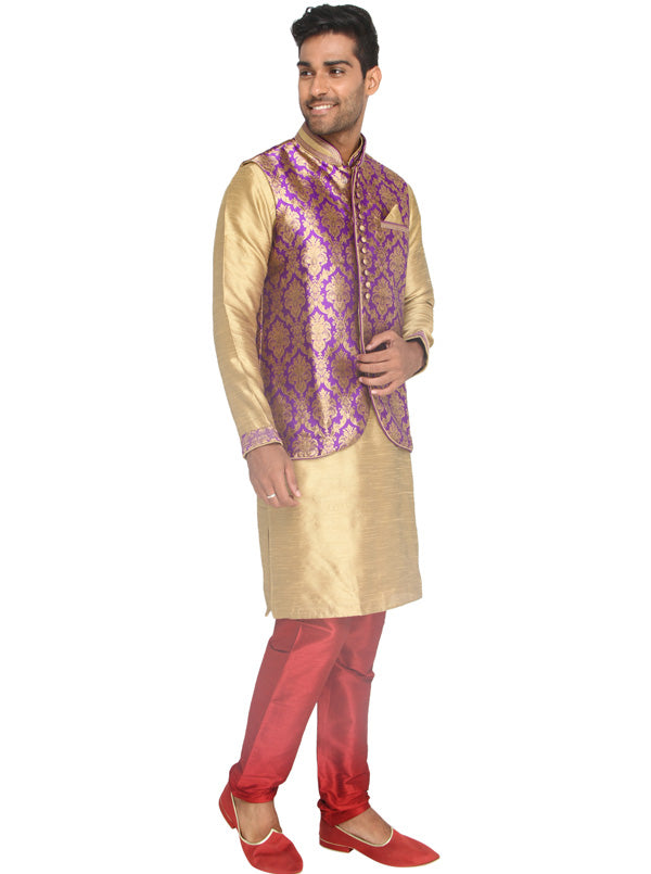 Golden Kurta Set with Purple Koti