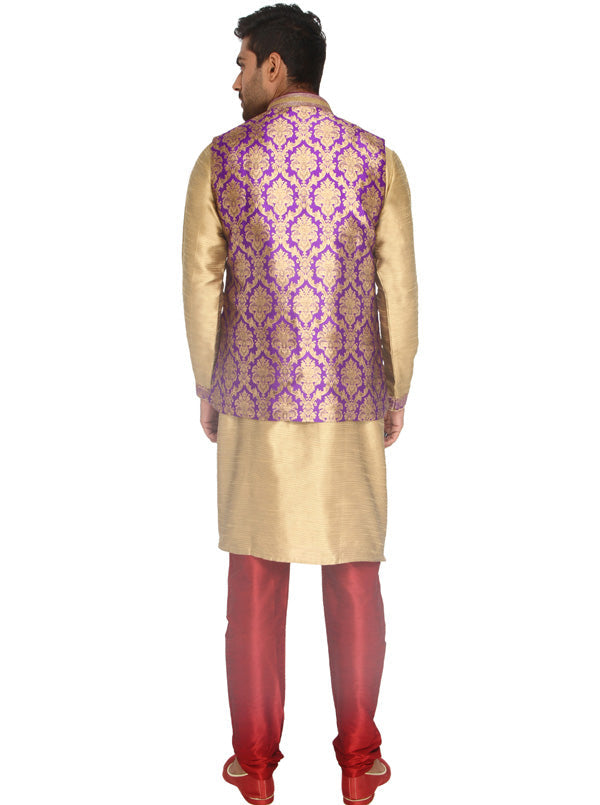 Golden Kurta Set with Purple Koti