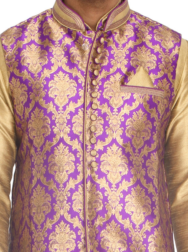 Golden Kurta Set with Purple Koti