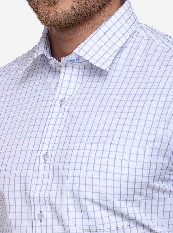 White & Sky Blue Checked Regular Fit Formal Shirt | Greenfibre