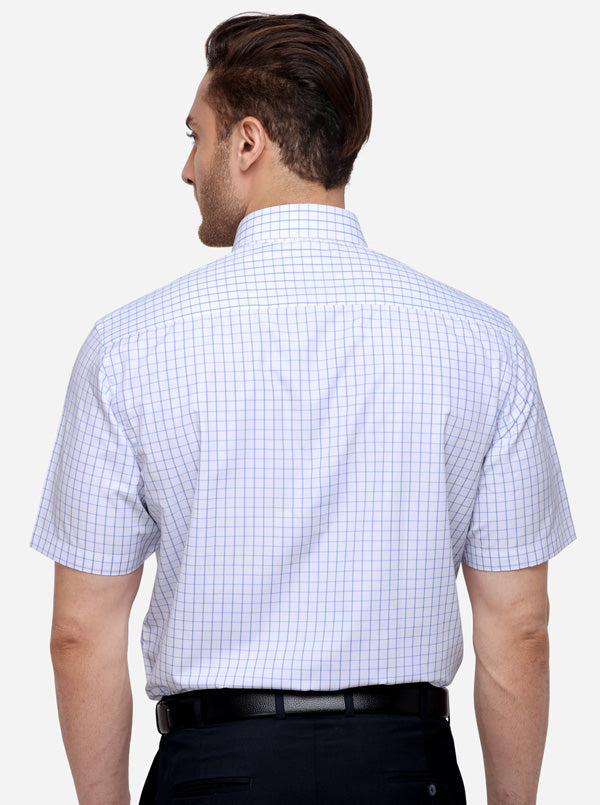 White & Sky Blue Checked Regular Fit Formal Shirt | Greenfibre