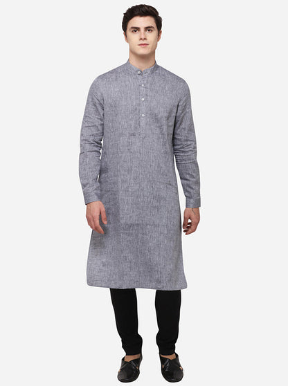 Grey Solid Regular Fit Modi Kurta | JadeBlue